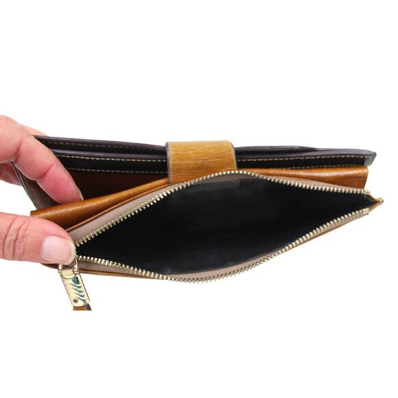 HANDCRAFTED TAN BROWN GENUINE LEATHER ID CARD COIN BILL HOLDER BIFOLD WALLET - Picture 7 of 13